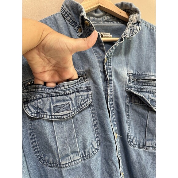 Vtg Men’s Trail Designs Cotton Denim Jean Button Down Shirt Pockets Size Large - Picture 6 of 12